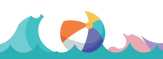 Colorful beach ball bouncing in turquoise waves with a minimal flat design art vector