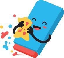 A cheerful blue eraser holding a colorful star-shaped sponge in a playful and minimal illustration vector