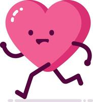 A cheerful heart character running joyfully in a minimal flat design style illustration vector