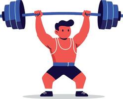 Strong man lifting heavy barbell with determination in flat art vector