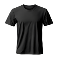 Black t-shirt mockup on a transparent background. Simple short sleeved garment. Blank apparel for design template. Plain shirt with space for text. png