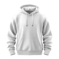Isolated white hoodie sweatshirt displayed on a simple transparent background. Clean fashion item with drawstring and front pocket. Blank garment for clothing design templates. png