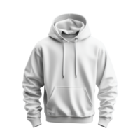 White hooded sweatshirt floating. Blank apparel for design. Front view of hoodie with strings. Isolated on transparent backdrop. Basic clothing item. png