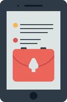 Smartphone displaying a red briefcase icon with text bubbles in a flat design illustration vector