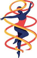 A dancer gracefully leaping with vibrant spirals in a minimal flat design art vector