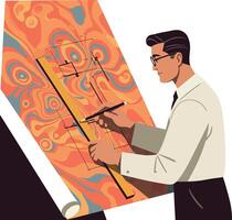 A man focused on drafting a colorful design in a flat and modern style illustration vector