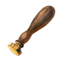 Wax seal stamp tool with a wooden handle in vintage style. Charming hand-drawn illustration for classic letters, law and security symbol and sign, scrapbooking, craft or retro projects. png
