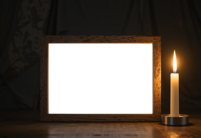Silent Glow, An Empty Frame Illuminated by a Flickering Candlelight png