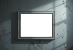Symbol of Absence, A Blank White Frame on a Weathered Wall with Moonlight and Shadows png