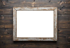 Minimalist Composition of a Blank Frame and a Faded Object on a Wooden Surface png