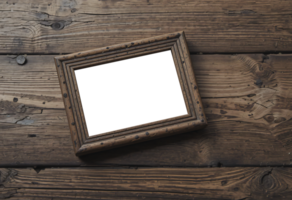 Emotional Storytelling, A small empty frame on a wooden desk, Representing fleeting memories png
