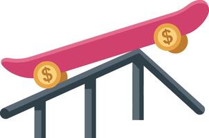 Skateboard performing tricks on a rail with dollar symbols in flat illustration vector