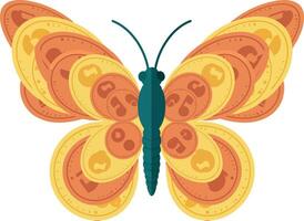 Butterfly with Colorful Coin Patterns in Flat Design Art vector