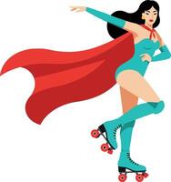 Roller-skating superhero in vibrant attire showcasing dynamic movement in a flat illustration vector