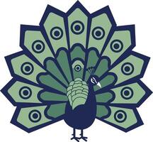 Colorful peacock displaying elegant feathers in flat design art vector