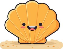 Happy smiling yellow shell character in a flat design style showcasing joy and playfulness art vector