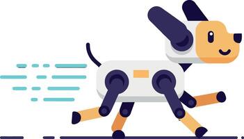 Playful robotic dog running swiftly in a flat design art vector