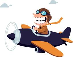 Happy cartoon pilot flying a colorful airplane in a flat art style with playful clouds vector