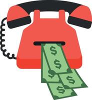 Red telephone with money bills emerging in a flat, minimalist style art vector