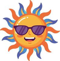 Cheerful smiling sun wearing sunglasses in a playful flat design illustration vector