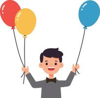 Happy boy with colorful balloons in minimal flat design illustration vector