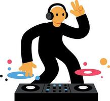 DJ mixing vibrant beats with headphones in a minimal flat design art vector