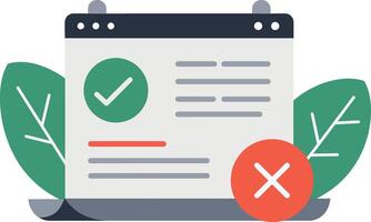 Document checklist on a laptop surrounded by green leaves in flat art vector