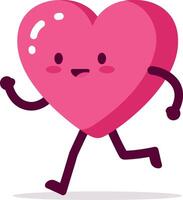 Cute animated heart character running playfully in a minimal style illustration vector