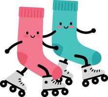 Colorful roller-skating socks with smiling faces in a playful flat illustration vector