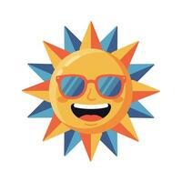 Happy sun character wearing sunglasses with colorful rays in a flat illustration vector