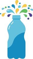 Bright blue water bottle with colorful splashes in a minimal illustration vector