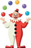 Juggling clown with colorful balls in a playful and cheerful flat illustration vector