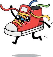 A cheerful red sneaker character with playful eyes running energetically in a minimal illustration vector