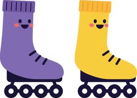 Colorful smiling roller skates in playful flat design art vector