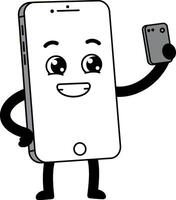 A cheerful smartphone character taking a selfie in a playful flat illustration vector