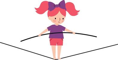 A cheerful girl balancing on a tightrope in a playful, minimal style art vector