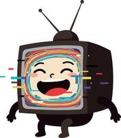 Happy cartoon television character with colorful screen in a playful, minimal art style vector