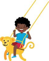 Child joyfully riding a playful lion swing in a flat illustration vector