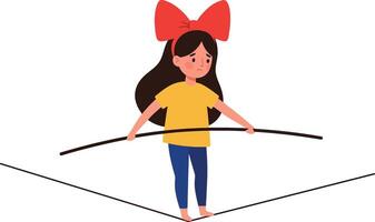 Young girl balancing on a tightrope with a playful expression in minimal art vector