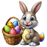Spring Rabbit Carrying Basket of Decorative Eggs png