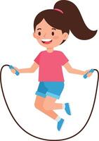 A cheerful girl jumping rope in a flat, colorful design style, showcasing joy and energy, illustration vector