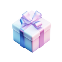 Iridescent Gift Box 3D Render of Pastel Present with Bow isolated on transparent background png
