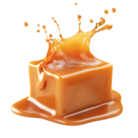 3D Caramel Cube with Drizzle Effect isolated on transparent background png