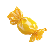 Single Yellow Candy Treat in Wrapper - 3D Render on transparent background png