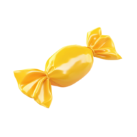 Glossy Yellow Candy in Wrapper 3D Render of Sweet Treat isolated on transparent background png