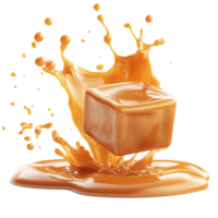 Caramel Cube Splash 3D Render of Sweet Treat on transparent background png