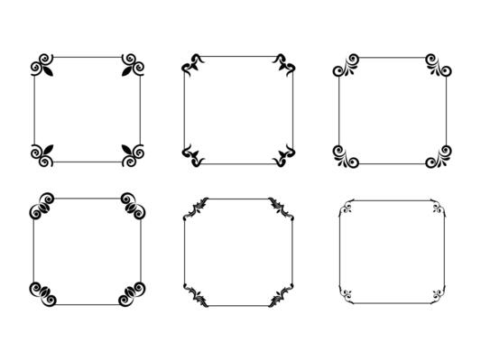 Vintage ornament frame. Decorative border frames, retro style divider. Elegant vintage frame and wedding ornaments Isolated icons set