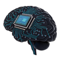 Human Brain with Integrated Microchip, Representing Artificial Intelligence png