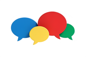 Colorful Speech Bubbles Message Icon glossy 3D render, Representing Communication and Dialogue isolated on white background png