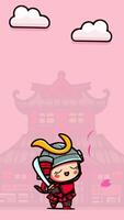 A cartoon character with a sword and a pink background video